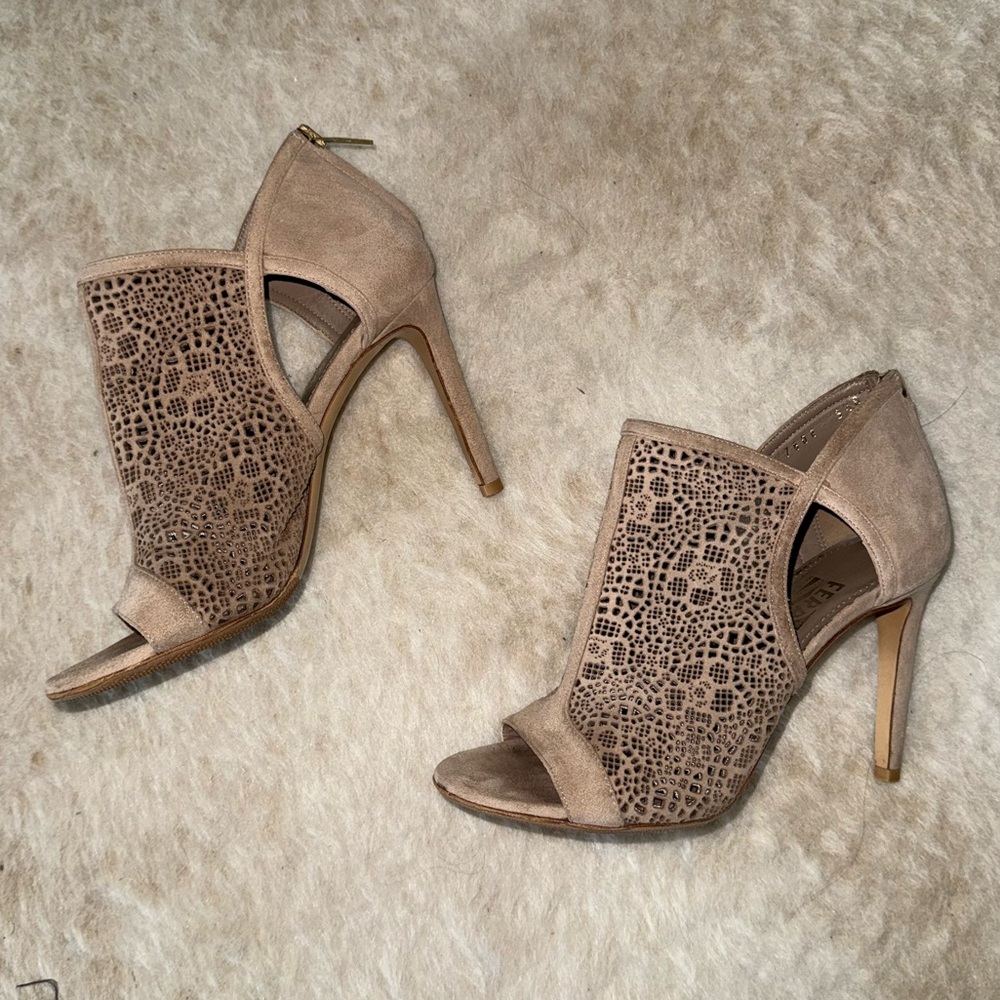 EUC: Salvatore Ferragamo Suede Peep-toe Ankle Boots, size 35 (size 5)